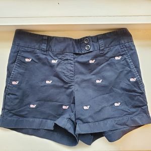 Vineyard Vines Whale Embroidered Navy Blue Dayboat Blue Cotton Shorts Size 0